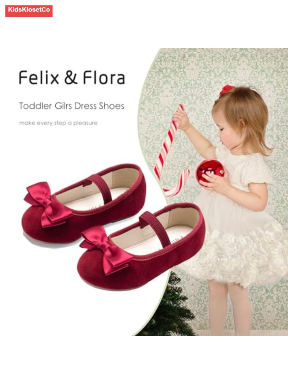 Girls Velvet Mary Jane Flats with Bow Toddler Dress Shoes Slip Resistant - Picture 2 of 5